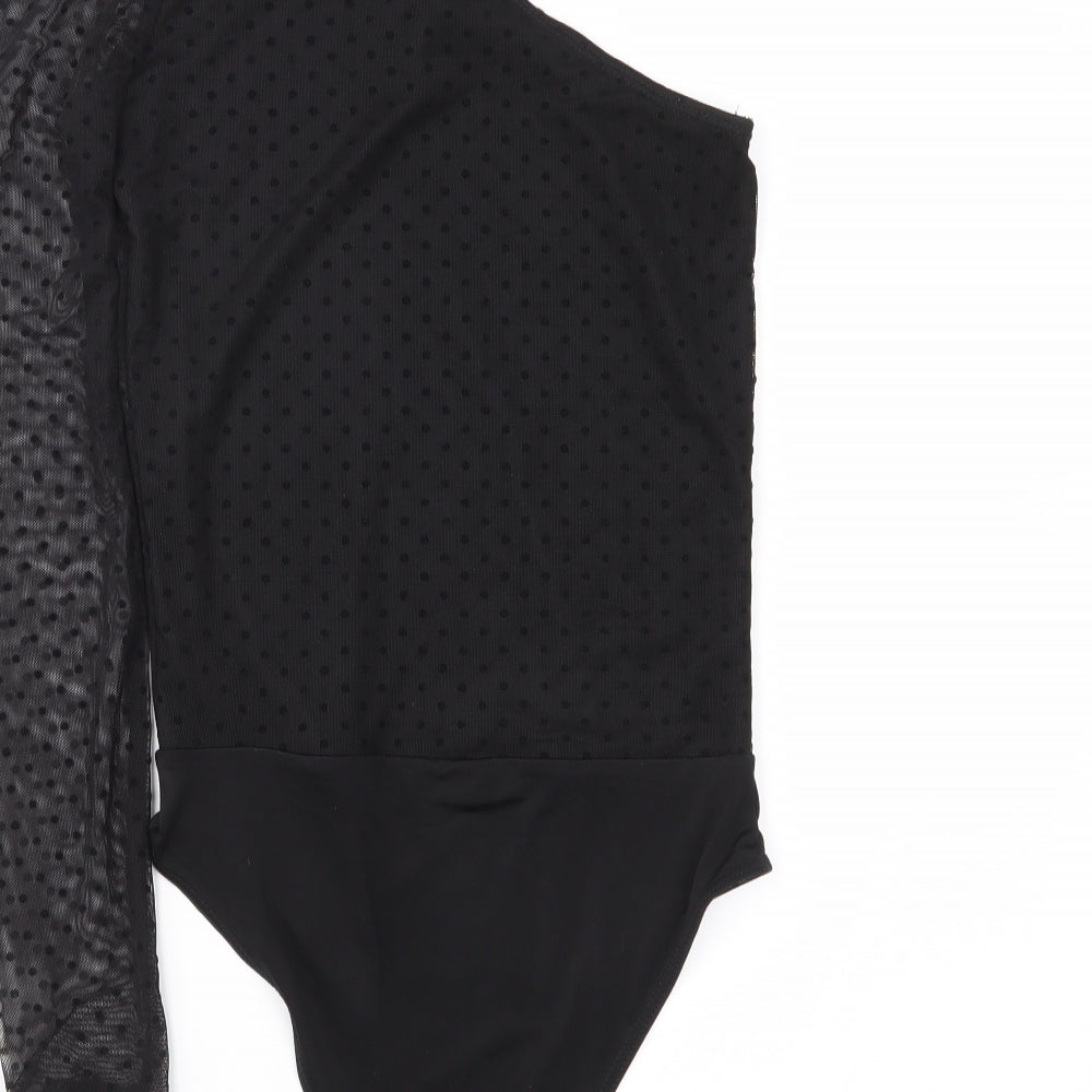 Miss Selfridge Womens Black Polka Dot  Bodysuit One-Piece Size 6