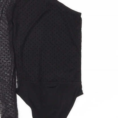 Miss Selfridge Womens Black Polka Dot  Bodysuit One-Piece Size 6