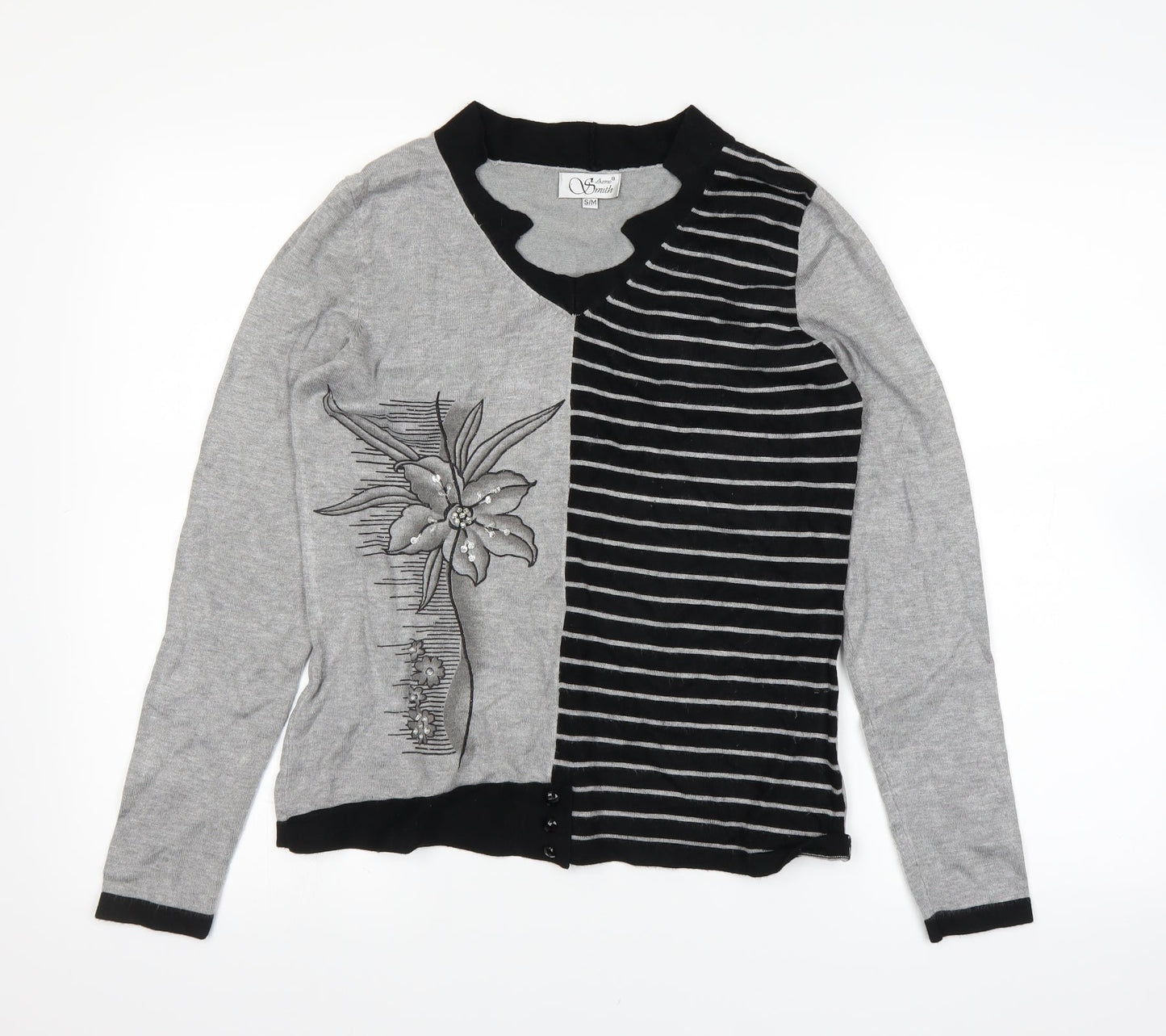 Womens UK Size M Anne Smith Grey Basic T-Shirt
