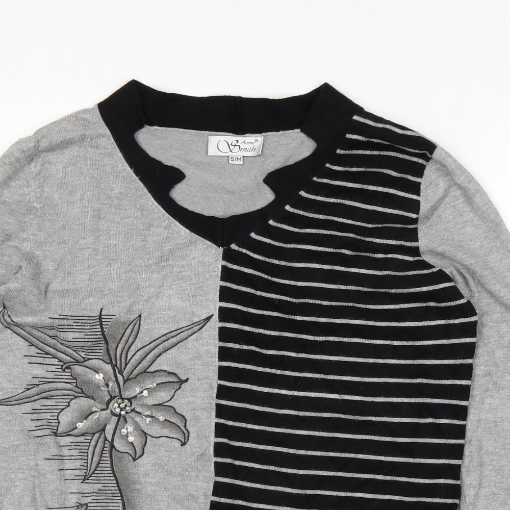 Womens UK Size M Anne Smith Grey Basic T-Shirt