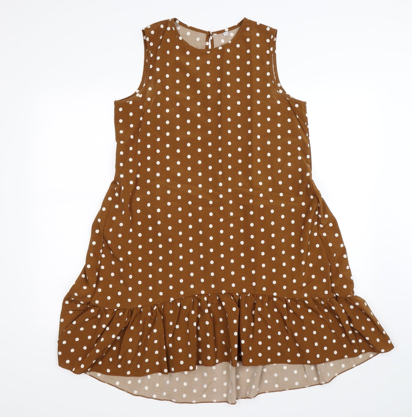 Preworn Womens Brown Polka Dot  Tank Dress  Size M  - ruffle