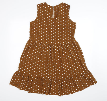 Preworn Womens Brown Polka Dot  Tank Dress  Size M  - ruffle
