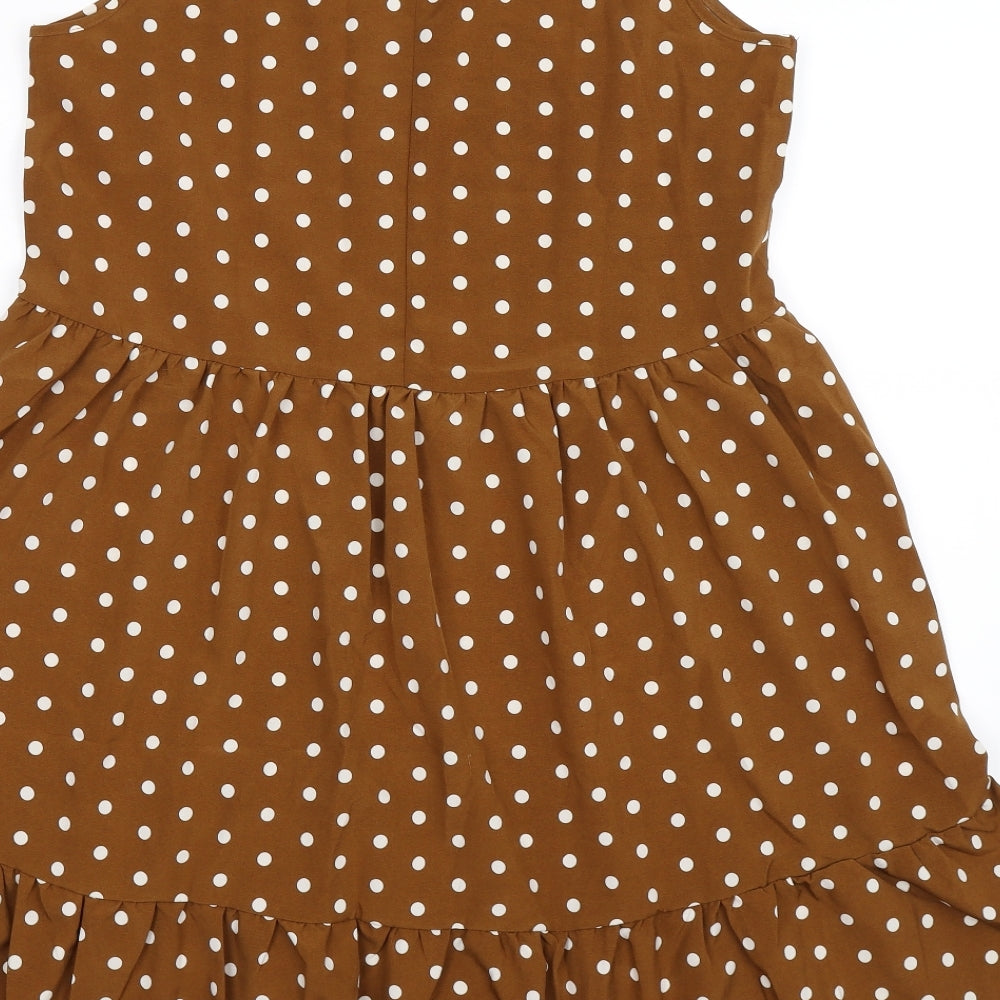 Preworn Womens Brown Polka Dot  Tank Dress  Size M  - ruffle