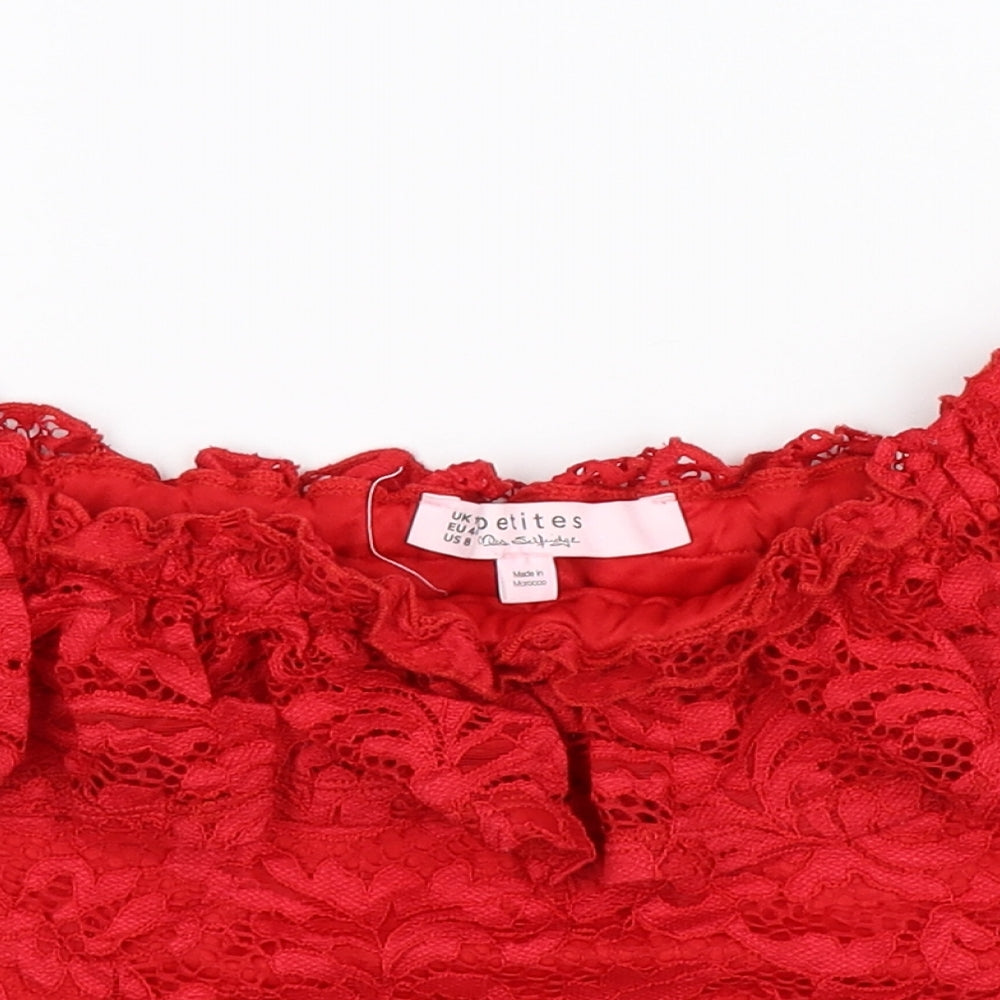 Miss Selfridge Womens Red Floral Lace Cropped T-Shirt Size 12
