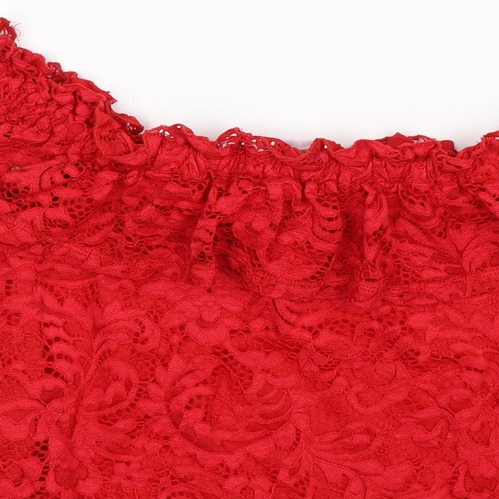 Miss Selfridge Womens Red Floral Lace Cropped T-Shirt Size 12