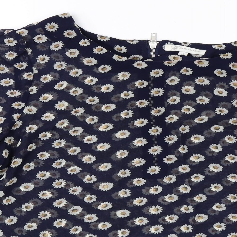 Glamorous Womens Blue Floral  Basic Blouse Size 14