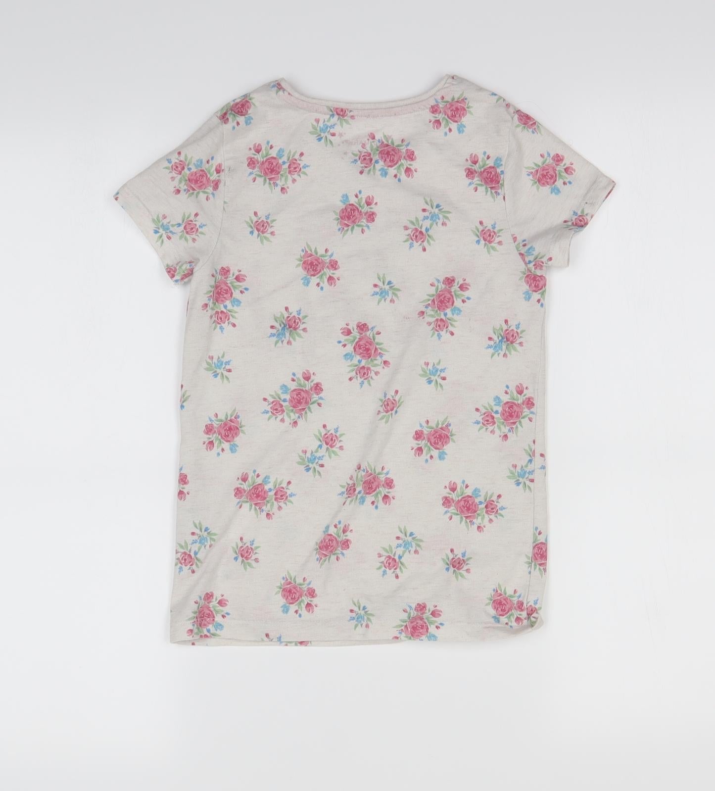 Primark Girls Beige Floral  Basic T-Shirt Size 8-9 Years