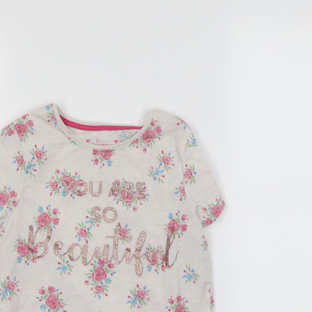 Primark Girls Beige Floral  Basic T-Shirt Size 8-9 Years