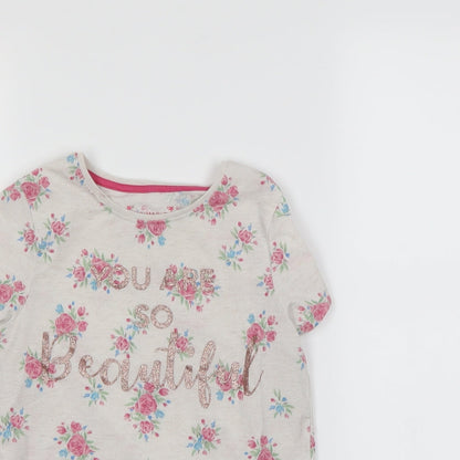 Primark Girls Beige Floral  Basic T-Shirt Size 8-9 Years