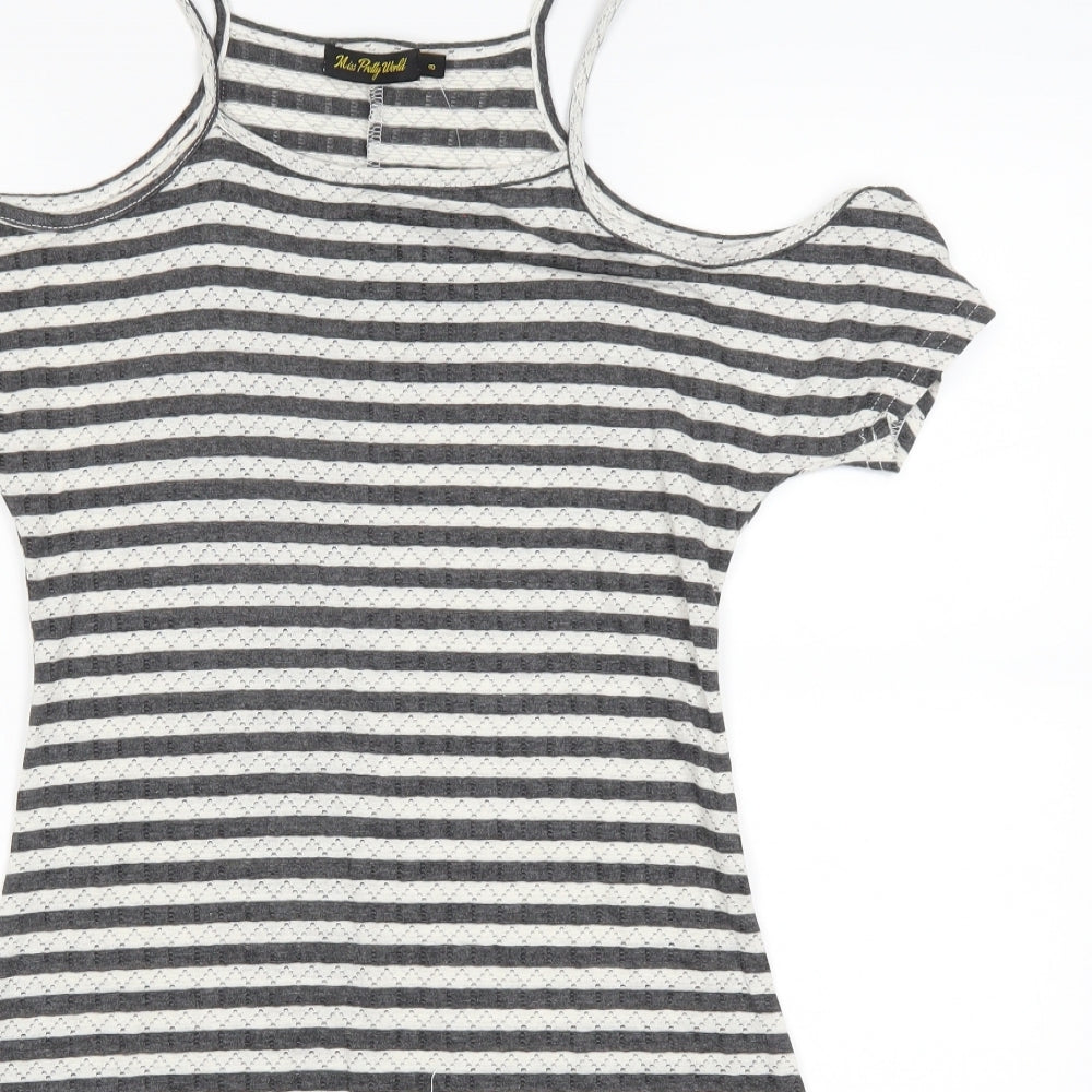 miss pretty world Womens Grey Striped  A-Line  Size 8