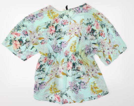 Divided Womens Blue Floral  Kimono Jacket Size S
