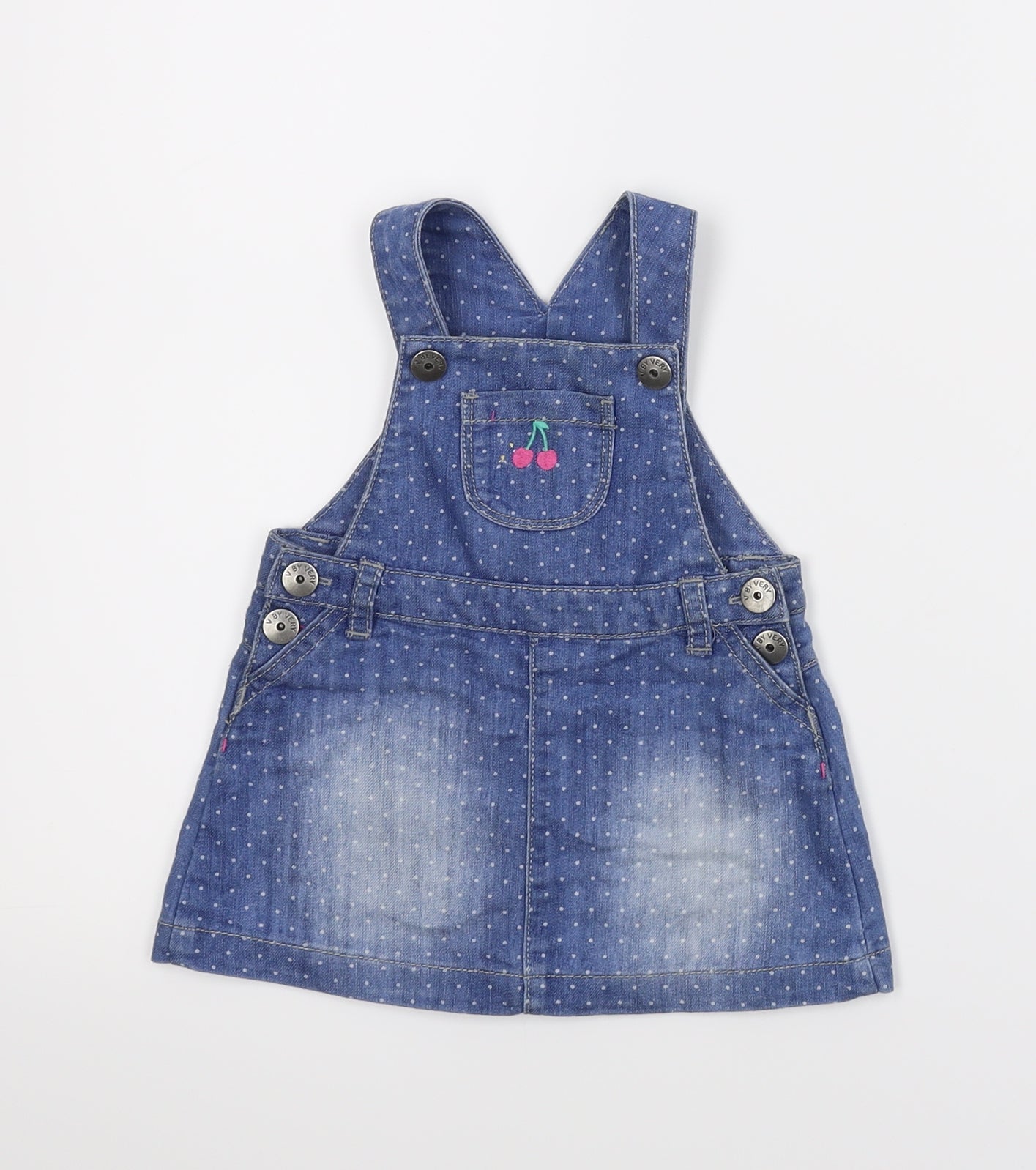 Very Girls Blue Spotted Denim A-Line  Size 9-12 Months  - Dungaree Dress