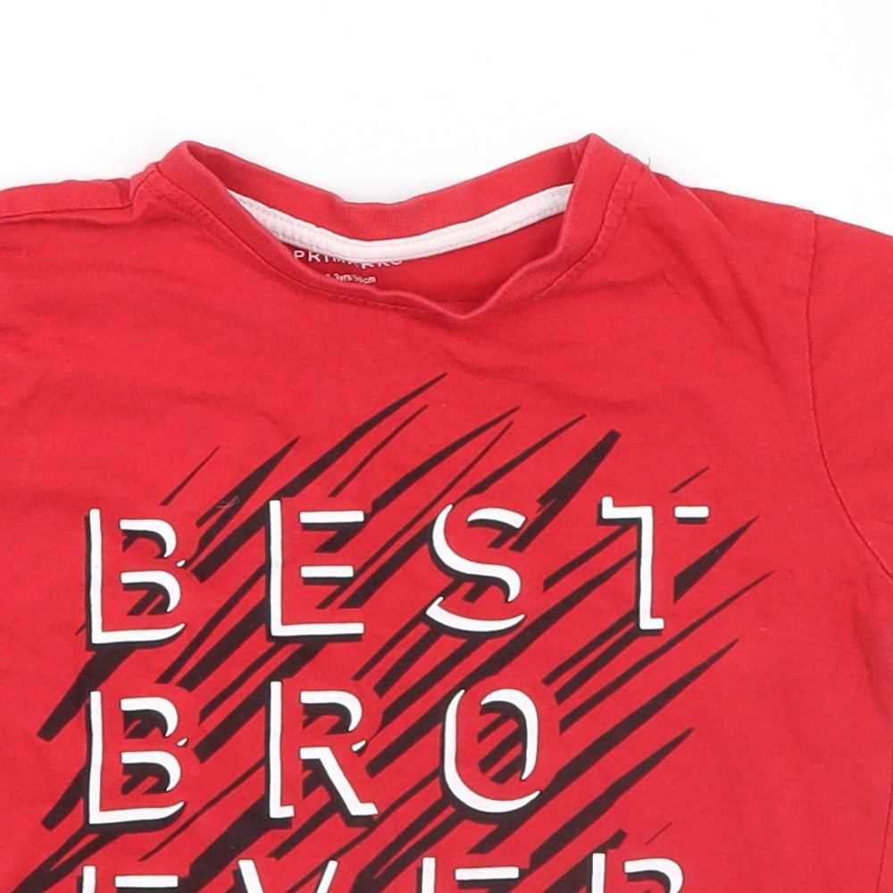 Primark Boys Red   Basic T-Shirt Size 2-3 Years