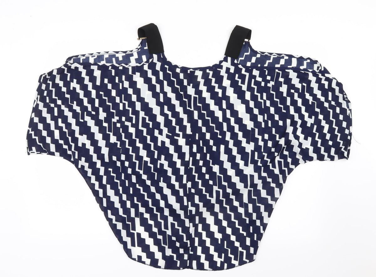 Vinceotto Womens Blue Geometric Mesh Basic Blouse Size L  - Open Shoulders