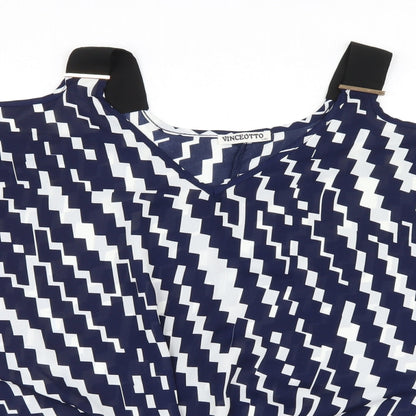 Vinceotto Womens Blue Geometric Mesh Basic Blouse Size L  - Open Shoulders