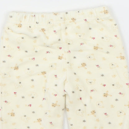 George Girls Ivory  Fleece  Trousers Size 0-3 Months  - bear print