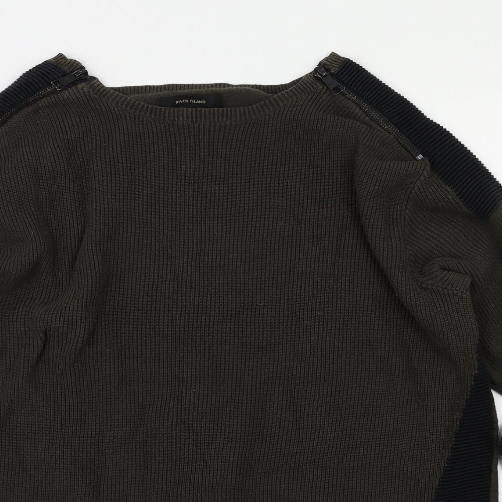 River Island Mens Green Polka Dot  Pullover Jumper Size M