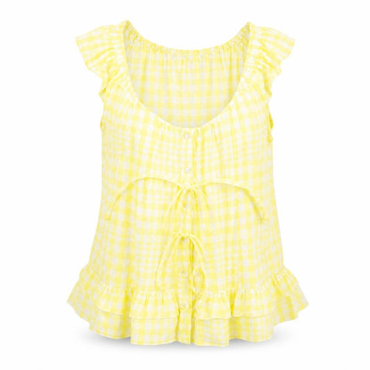 Vero Moda Womens Yellow Check  Basic Button-Up Size S