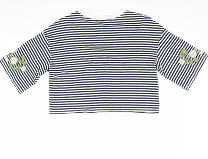 round Womens Blue Striped  Basic T-Shirt Size M