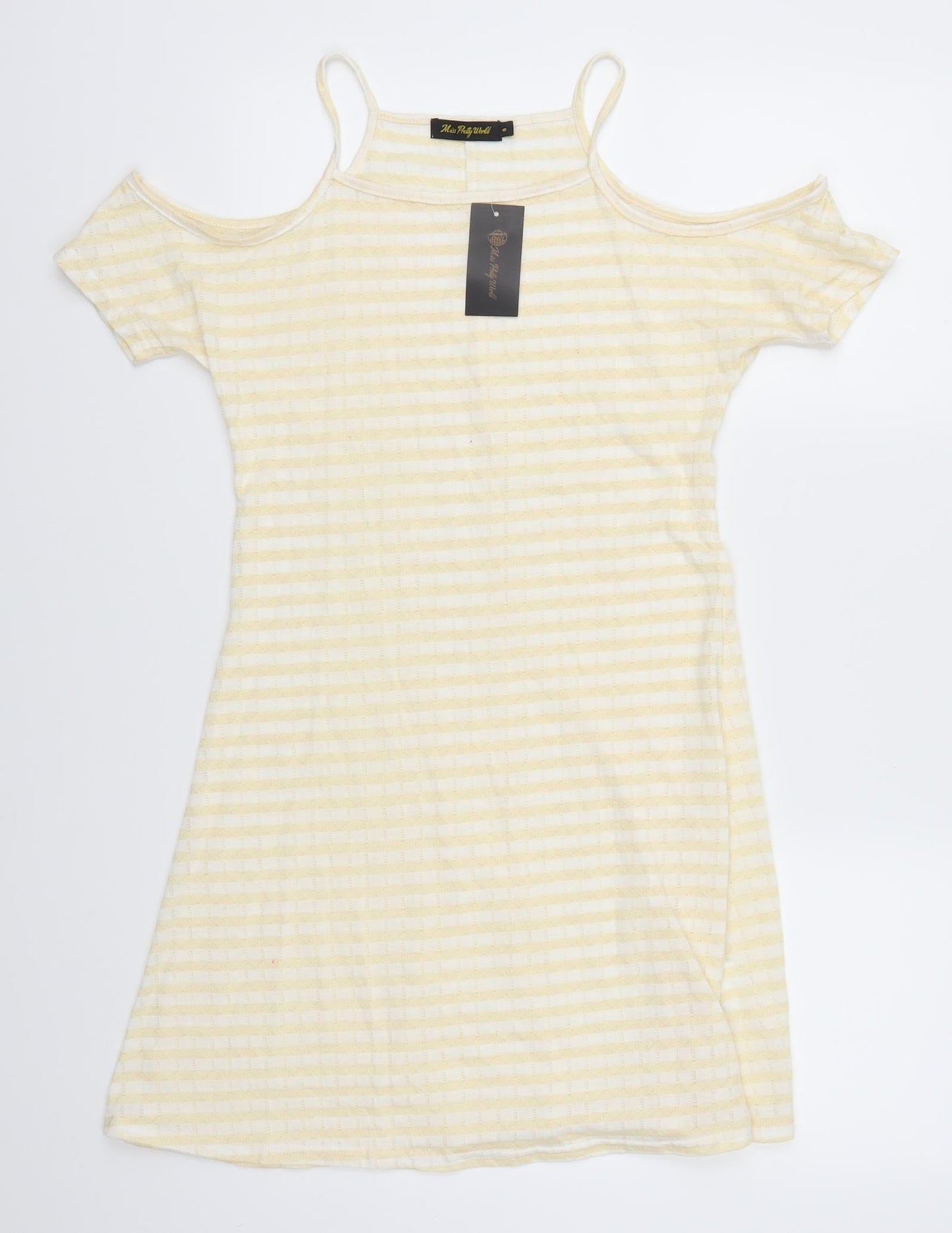 Miss Pretty Worls Womens Yellow Striped  T-Shirt Dress  Size 8