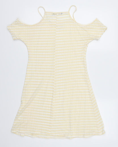 Miss Pretty Worls Womens Yellow Striped  T-Shirt Dress  Size 8
