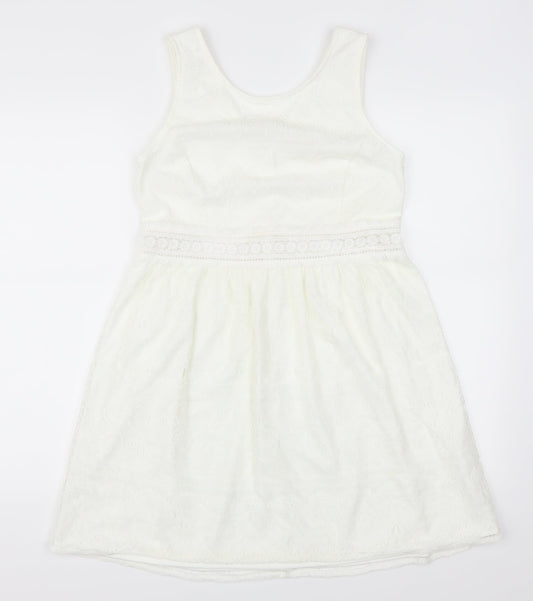 Blue Vanilla Womens White  Lace Skater Dress  Size M