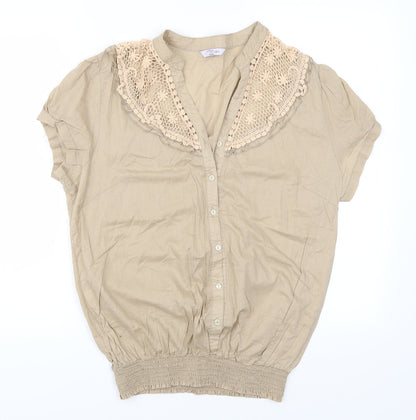 Miao Womens Brown   Basic Button-Up Size 3XL