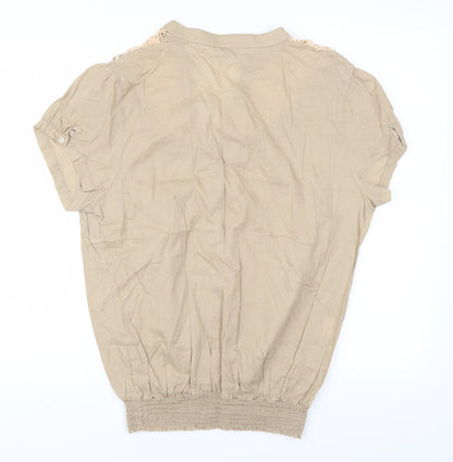 Miao Womens Brown   Basic Button-Up Size 3XL