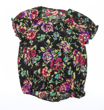 Oxolloxo Womens Black Floral  Basic Blouse Size S