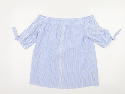 F&F Womens Blue Striped  Basic Blouse Size 10