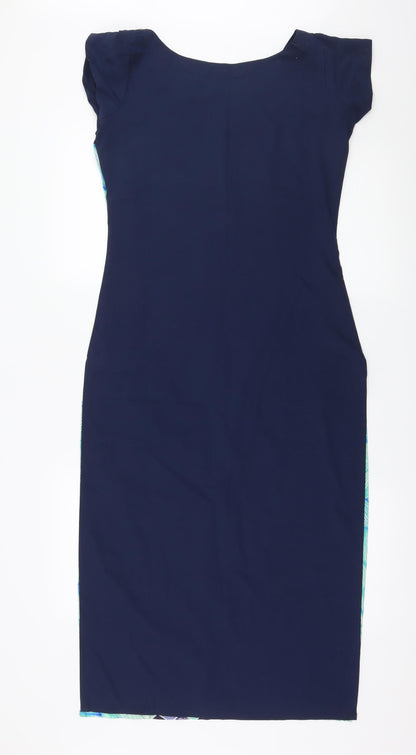 Ziyaa Womens Blue Geometric  Basic Blouse Size S  - Long Line