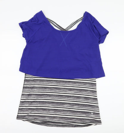 TU Womens Grey Striped Jersey Basic T-Shirt Size M