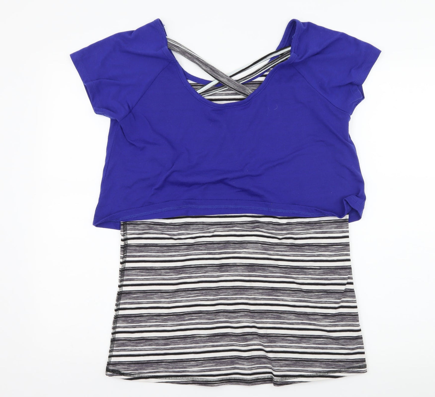 TU Womens Grey Striped Jersey Basic T-Shirt Size M