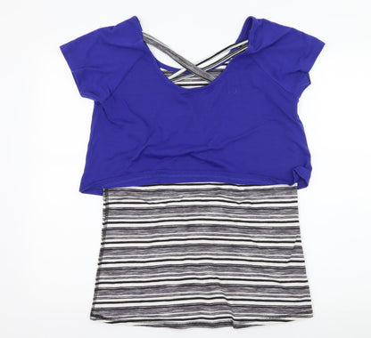 TU Womens Grey Striped Jersey Basic T-Shirt Size M