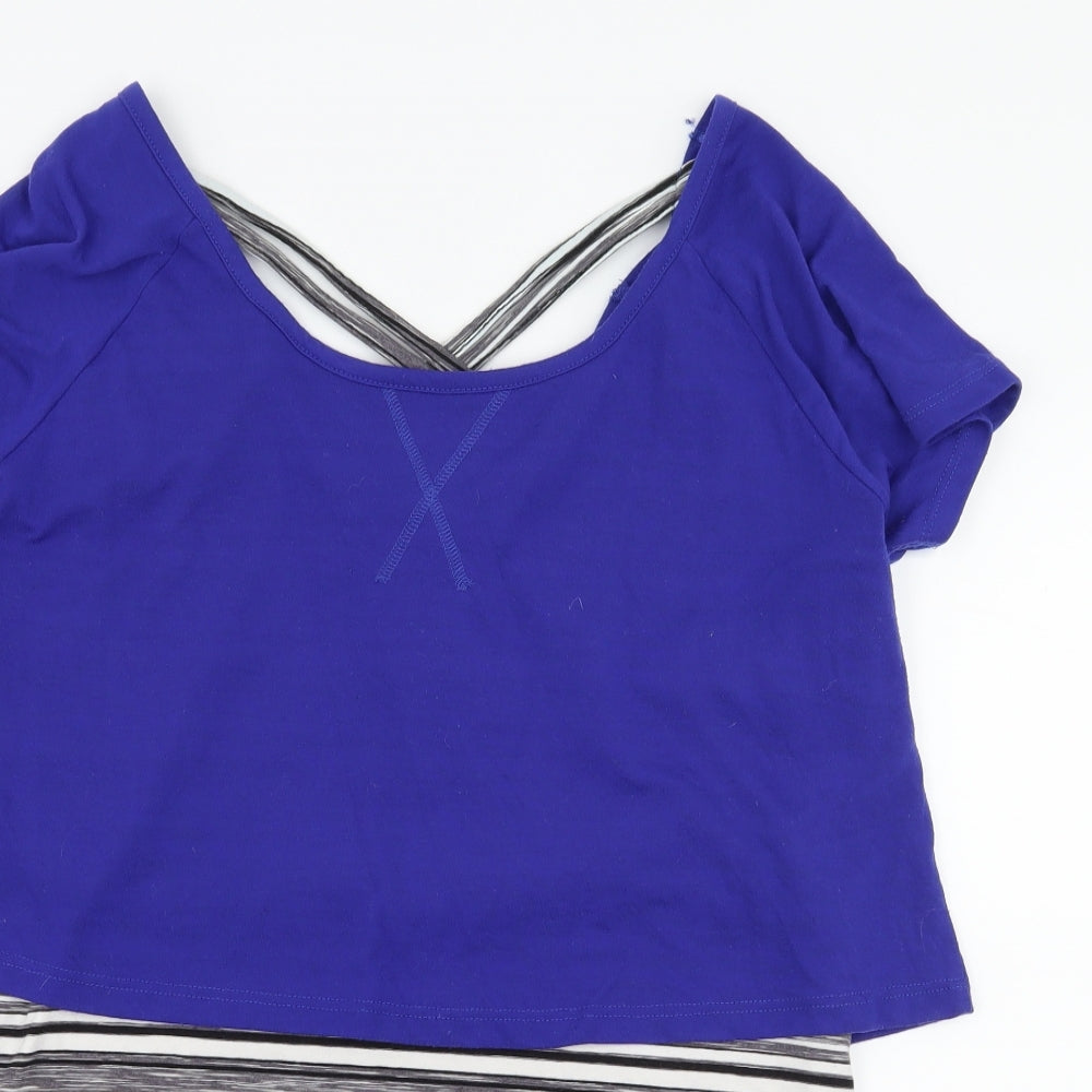 TU Womens Grey Striped Jersey Basic T-Shirt Size M