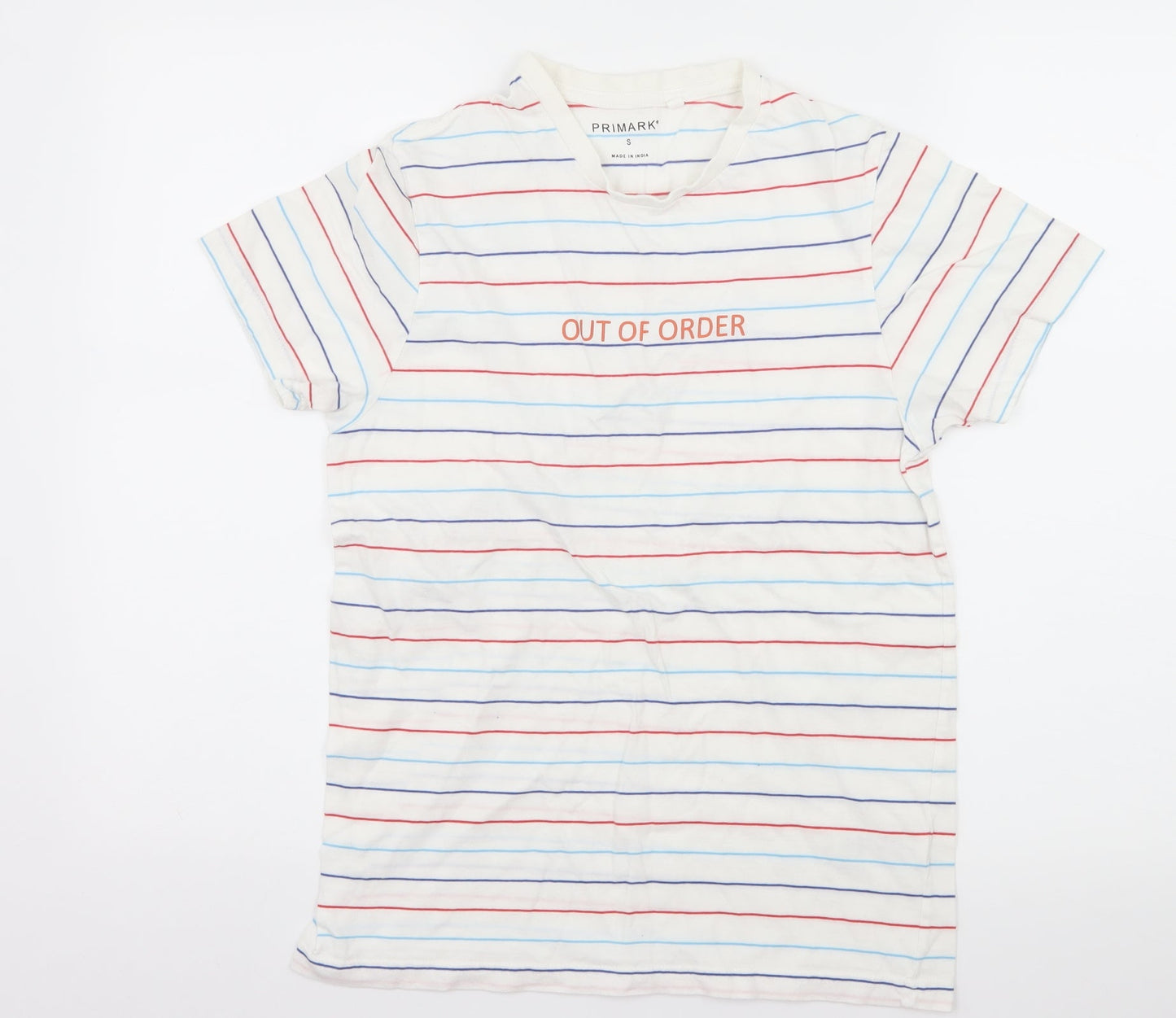 Primark Mens White Striped Jersey  T-Shirt Size S  - Out of Order