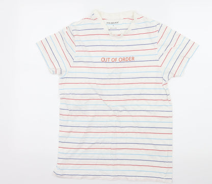 Primark Mens White Striped Jersey  T-Shirt Size S  - Out of Order
