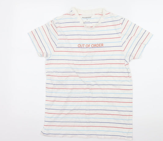 Primark Mens White Striped Jersey  T-Shirt Size S  - Out of Order