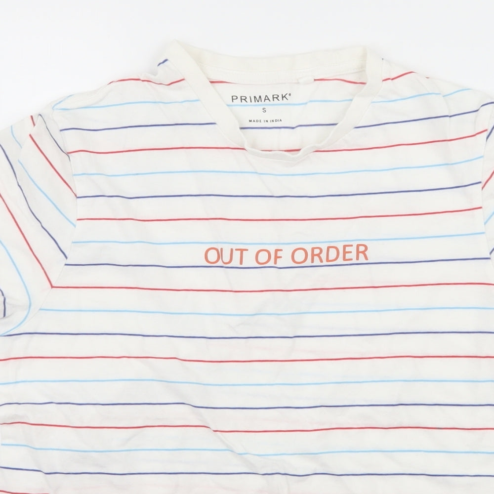 Primark Mens White Striped Jersey  T-Shirt Size S  - Out of Order