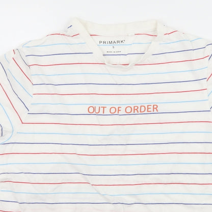 Primark Mens White Striped Jersey  T-Shirt Size S  - Out of Order