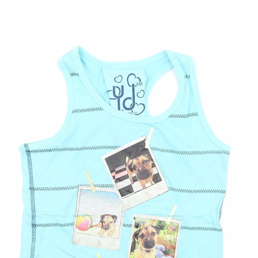 Young Dimension Girls Blue Striped Jersey Basic Tank Size 7-8 Years  - Puppy
