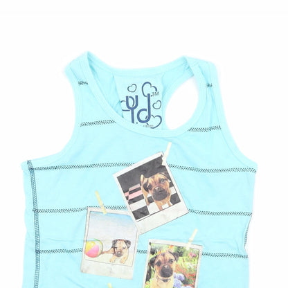 Young Dimension Girls Blue Striped Jersey Basic Tank Size 7-8 Years  - Puppy