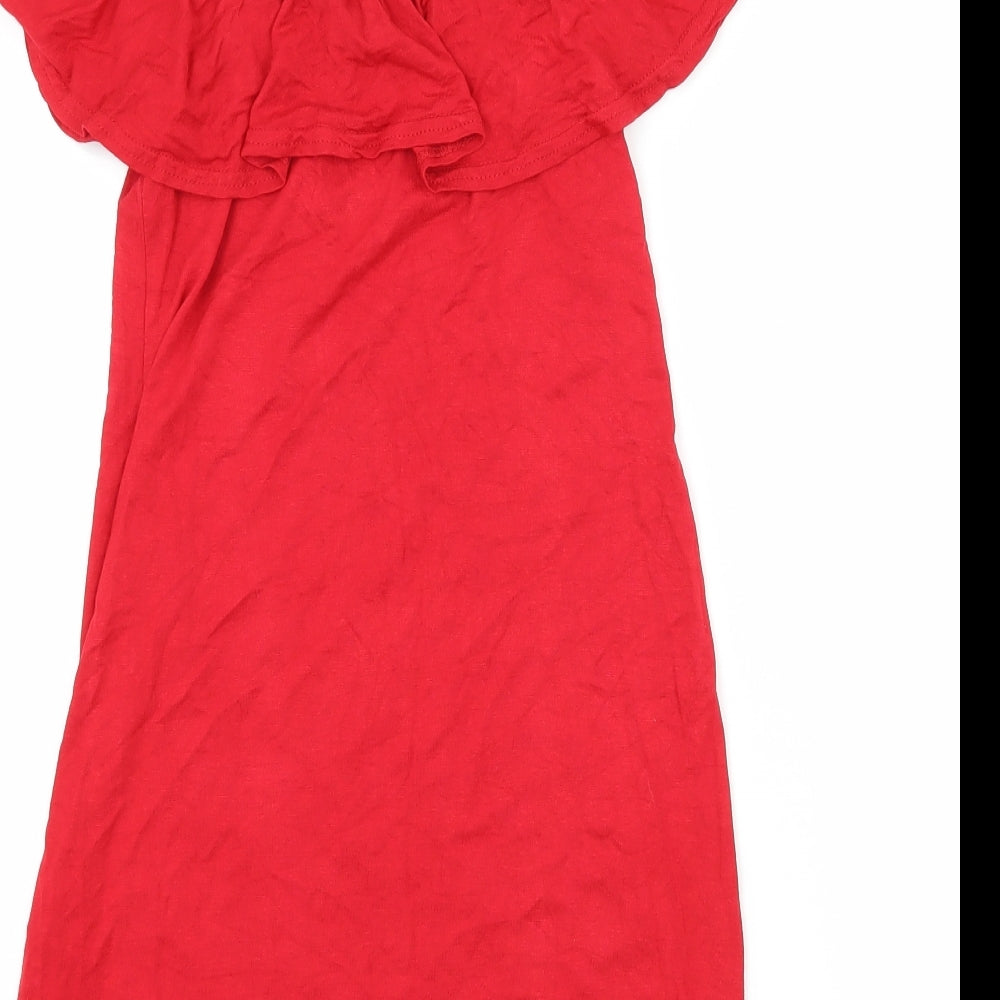 PRETTYLITTLETHING Womens Red  Jersey Basic Blouse Size 8