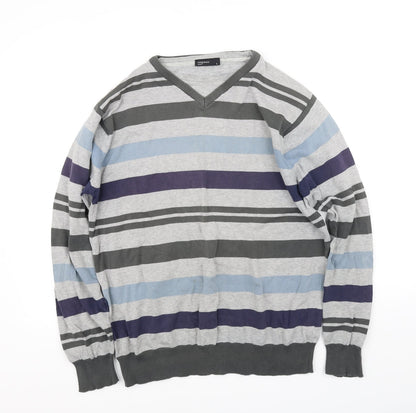 Cedar Wood State Mens Grey Striped  Pullover Jumper Size L