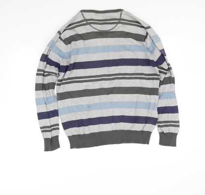 Cedar Wood State Mens Grey Striped  Pullover Jumper Size L
