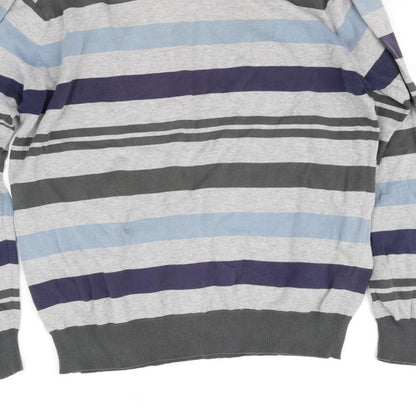 Cedar Wood State Mens Grey Striped  Pullover Jumper Size L