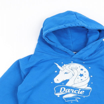 Awdis Girls Blue   Pullover Hoodie Size 9-10 Years  - Unicorn-Darcie