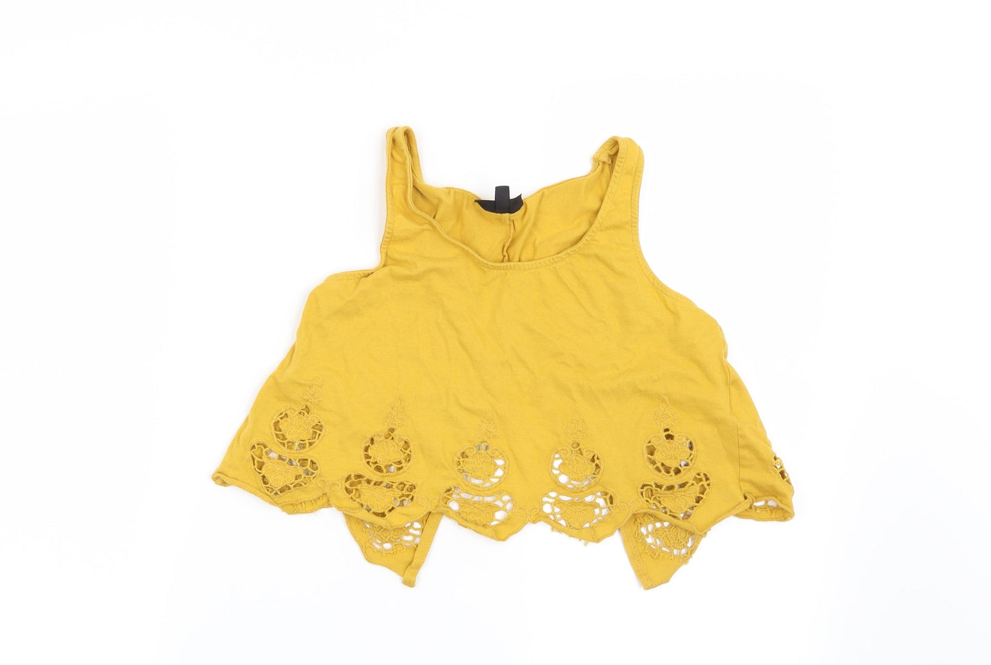 Womens UK Size 8 Topshop Yellow Cropped T-Shirt