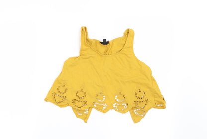 Womens UK Size 8 Topshop Yellow Cropped T-Shirt