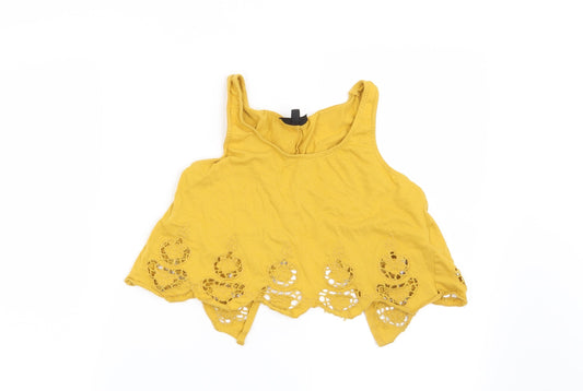Womens UK Size 8 Topshop Yellow Cropped T-Shirt